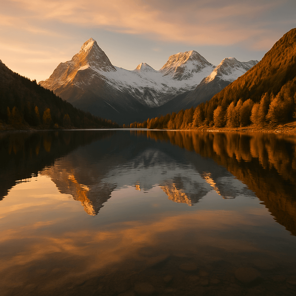 AI generated sunset mountain lake landscape